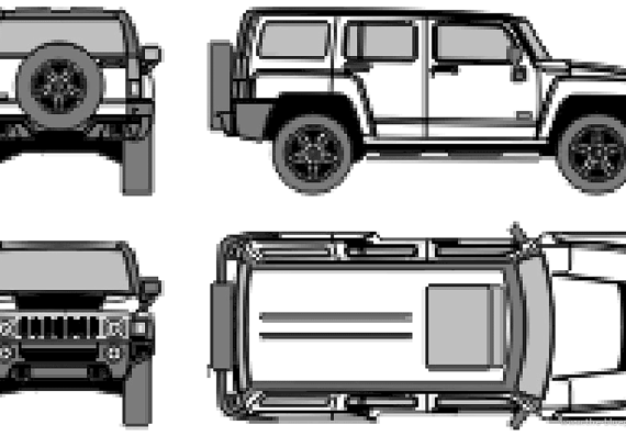 Hummer H3 (2006) - Хаммер - чертежи, габариты, рисунки автомобиля