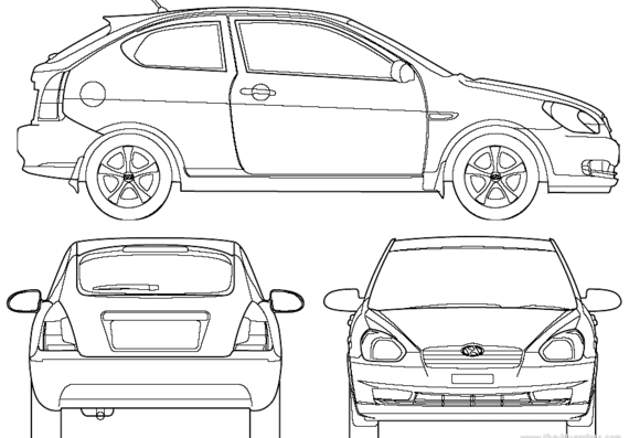 Hyundai Accent 3-Door (2007) - Хендай - чертежи, габариты, рисунки автомобиля