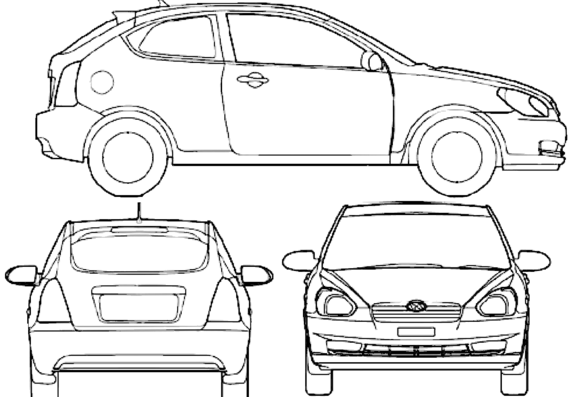 Hyundai Accent 3-Door (2008) - Хендай - чертежи, габариты, рисунки автомобиля
