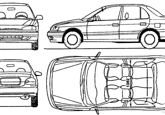 Hyundai Accent 4-Door (1994) - Хендай - чертежи, габариты, рисунки автомобиля