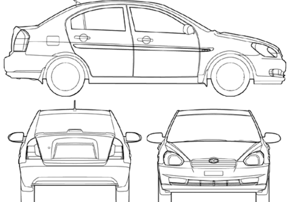 Hyundai Accent 4-Door (2008) - Хендай - чертежи, габариты, рисунки автомобиля