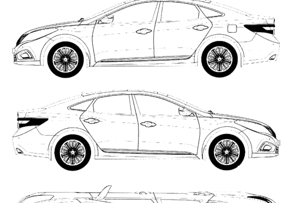 Hyundai Azera (2012) - Хендай - чертежи, габариты, рисунки автомобиля