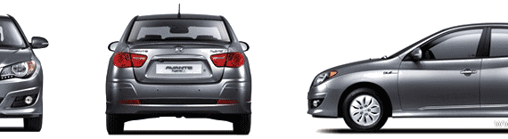 Hyundai Elantra Hybrid (2012) - Хендай - чертежи, габариты, рисунки автомобиля