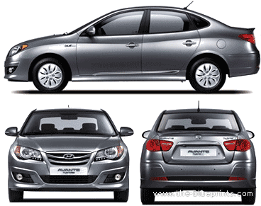 Hyundai Elantra Hybrid (2013) - Хендай - чертежи, габариты, рисунки автомобиля