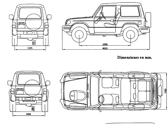 Hyundai Galloper - Хендай - чертежи, габариты, рисунки автомобиля