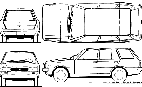 Hyundai Pony Estate (1975) - Хендай - чертежи, габариты, рисунки автомобиля