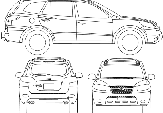 Hyundai Santa Fe (2008) - Хендай - чертежи, габариты, рисунки автомобиля