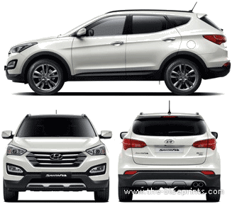 Hyundai Santa Fe (2013) - Хендай - чертежи, габариты, рисунки автомобиля