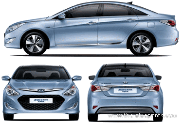 Hyundai Sonata Hybrid (2013) - Хендай - чертежи, габариты, рисунки автомобиля