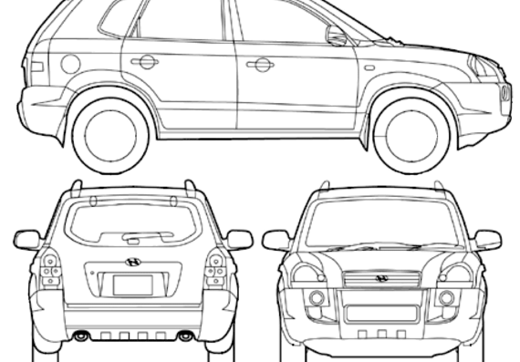 Hyundai Tucson (2008) - Хендай - чертежи, габариты, рисунки автомобиля