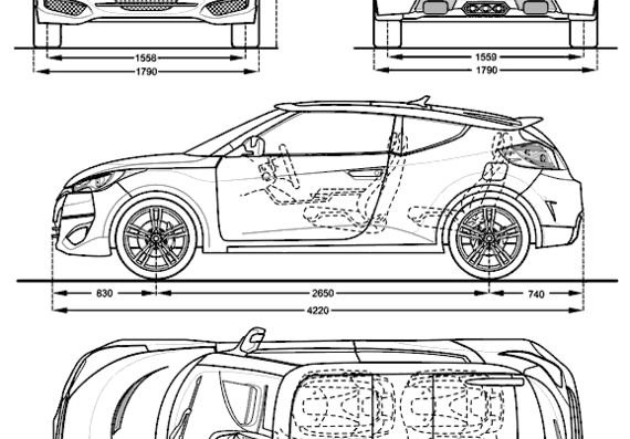 Hyundai Veloster - Хендай - чертежи, габариты, рисунки автомобиля