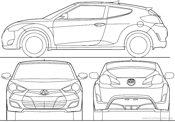 Hyundai Veloster (2011) - Хендай - чертежи, габариты, рисунки автомобиля