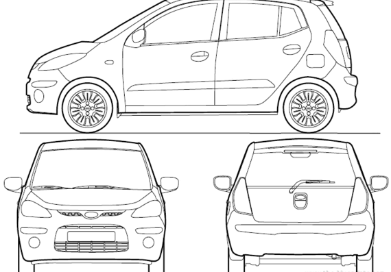 Hyundai i10 (2008) - Хендай - чертежи, габариты, рисунки автомобиля