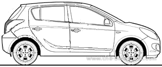 Hyundai i20 1.2 Comfort (2009) - Хендай - чертежи, габариты, рисунки автомобиля