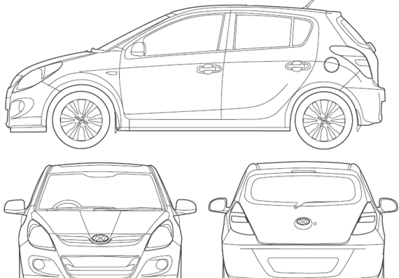 Hyundai i20 (2009) - Хендай - чертежи, габариты, рисунки автомобиля
