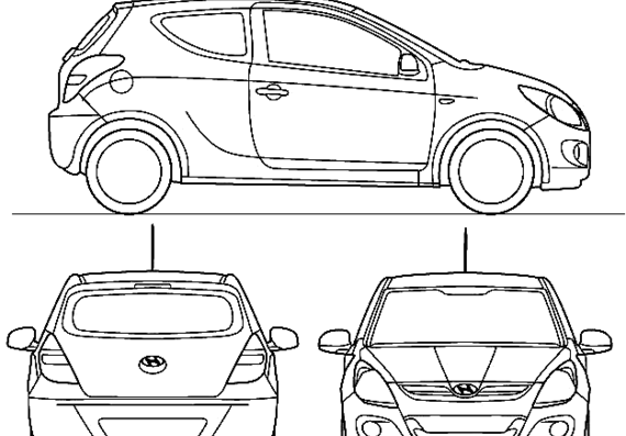 Hyundai i20 3-Door (2010) - Хендай - чертежи, габариты, рисунки автомобиля