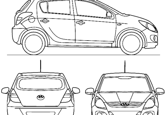 Hyundai i20 5-Door (2010) - Хендай - чертежи, габариты, рисунки автомобиля