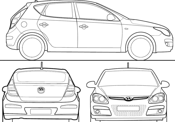 Hyundai i30 (2008) - Хендай - чертежи, габариты, рисунки автомобиля