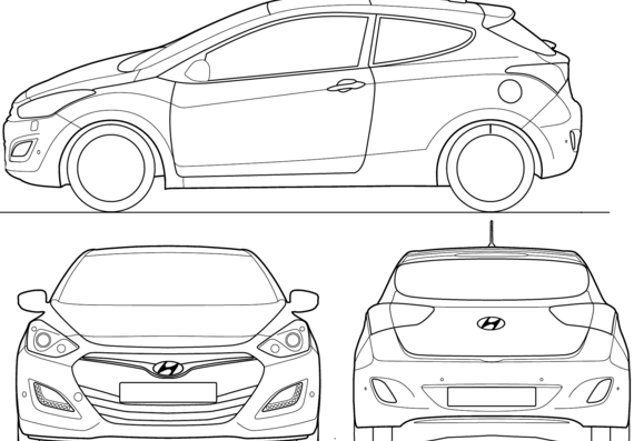 Hyundai i30 Coupe (2013) - Хендай - чертежи, габариты, рисунки автомобиля