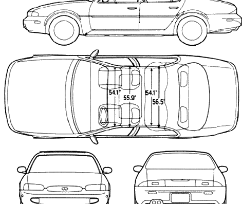 Infiniti J30 (1994) - Инфинити - чертежи, габариты, рисунки автомобиля
