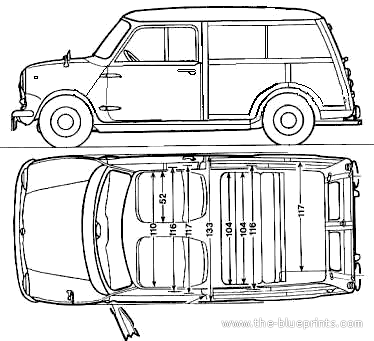Innocenti Mini Traveller - Инноченти - чертежи, габариты, рисунки автомобиля