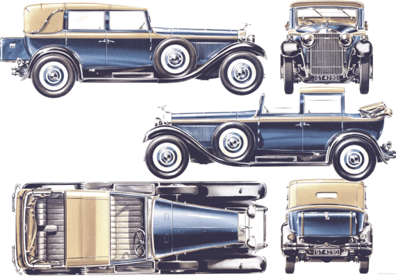 Isotta Fraschini Tipo 8B Landaulette (1931) - Разные автомобили - чертежи, габариты, рисунки автомобиля