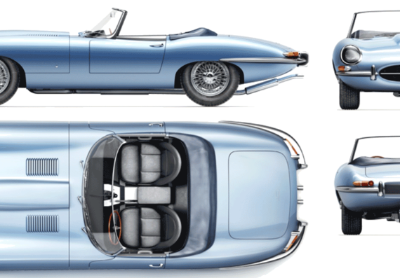 Jaguar 3.8 E-Type Roadster (1961) - Ягуар - чертежи, габариты, рисунки автомобиля