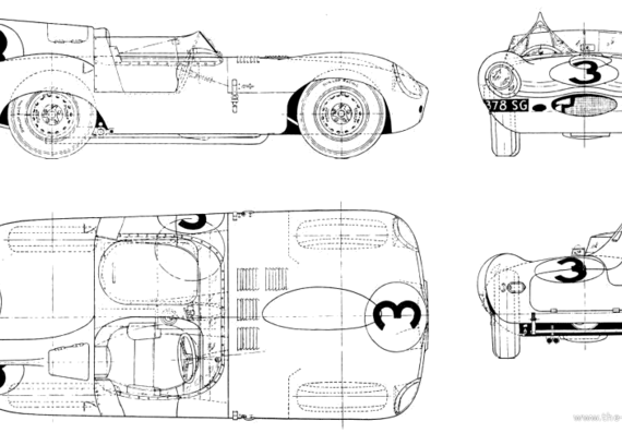 Jaguar D-Type - Ягуар - чертежи, габариты, рисунки автомобиля