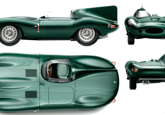 Jaguar D-Type Long-Nose (1956) - Ягуар - чертежи, габариты, рисунки автомобиля