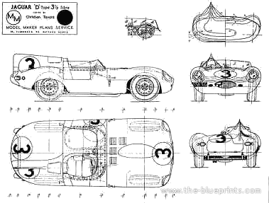 Jaguar D Type - Ягуар - чертежи, габариты, рисунки автомобиля