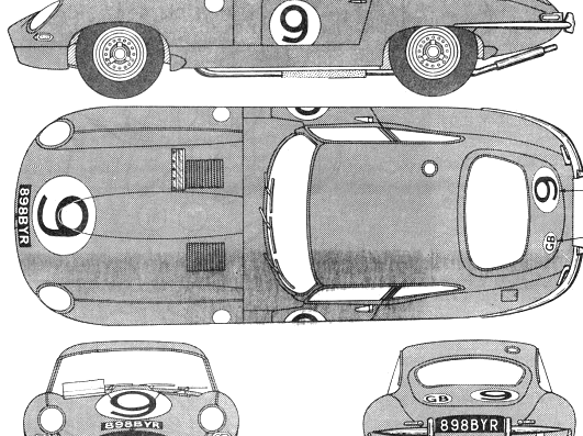 Jaguar E Type FHC - Ягуар - чертежи, габариты, рисунки автомобиля