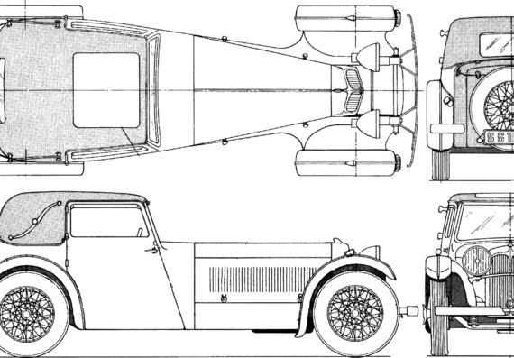 Jaguar SS1 (1932) - Ягуар - чертежи, габариты, рисунки автомобиля