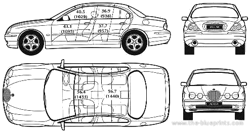 Jaguar S Type (2001) - Ягуар - чертежи, габариты, рисунки автомобиля