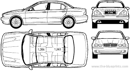 Jaguar X-type (2004) - Ягуар - чертежи, габариты, рисунки автомобиля