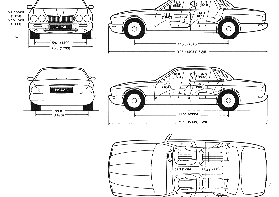 Jaguar XJ - Ягуар - чертежи, габариты, рисунки автомобиля