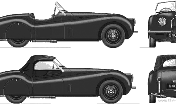 Jaguar XK 120 Roadster (1948) - Ягуар - чертежи, габариты, рисунки автомобиля