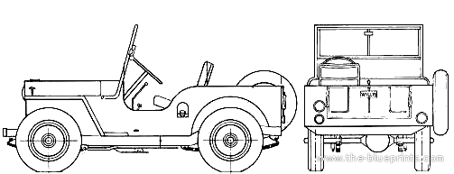 Jeep CJ-2A Universal - Джип - чертежи, габариты, рисунки автомобиля