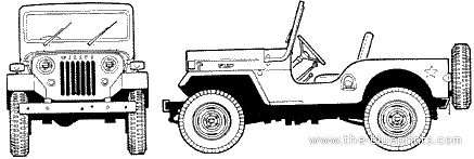 Jeep CJ-3B (1954) - Джип - чертежи, габариты, рисунки автомобиля