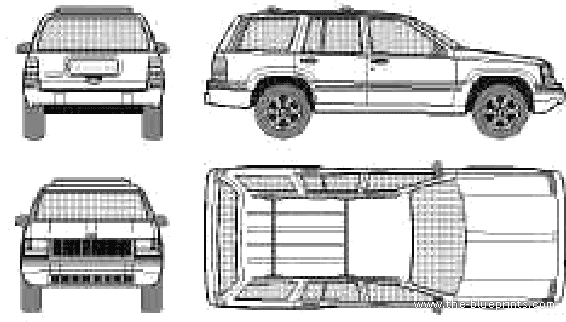 Jeep Grand Cherokee (1996) - Джип - чертежи, габариты, рисунки автомобиля