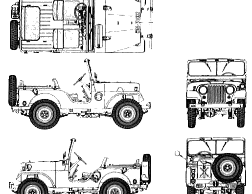 Jeep M38 (CJ-5) - Джип - чертежи, габариты, рисунки автомобиля