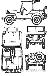 Jeep MB (1942) - Джип - чертежи, габариты, рисунки автомобиля