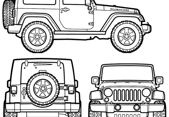 Jeep Wrangler Rubicon (2007) - Джип - чертежи, габариты, рисунки автомобиля