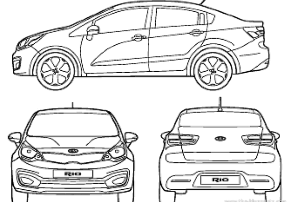 Kia Rio 4 puertas (2012) - Kia - dibujos, dimensiones, fotos del coche |  Descargar dibujos, planos, bloques de Autocad, modelos 3D |  Todos los dibujos