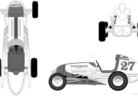 Kurtis Midget Racer Edelbrock Equipped V-8 - Разные автомобили - чертежи, габариты, рисунки автомобиля