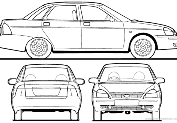Lada Priora 4-Door (2008) - Лада - чертежи, габариты, рисунки автомобиля