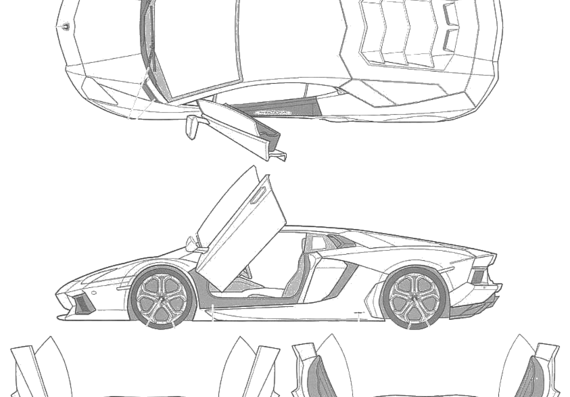 Lamborghini Aventador (2011) - Ламборджини - чертежи, габариты, рисунки автомобиля