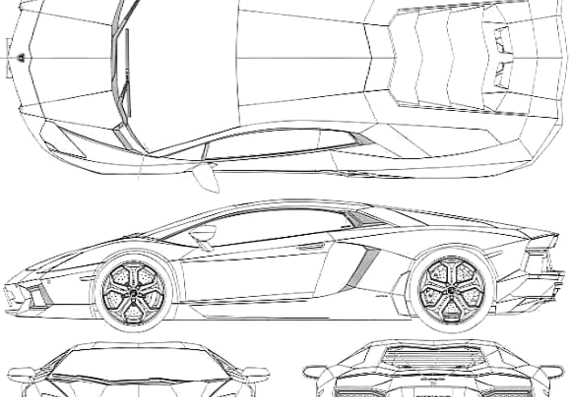 Lamborghini Aventador LP 700-4 (2012) - Ламборджини - чертежи, габариты, рисунки автомобиля