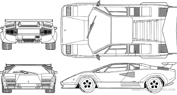 Lamborghini Countach 5000S (1988) - Ламборджини - чертежи, габариты, рисунки автомобиля