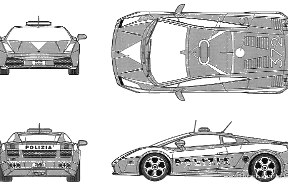 Lamborghini Gallardo Polizia - Ламборджини - чертежи, габариты, рисунки автомобиля