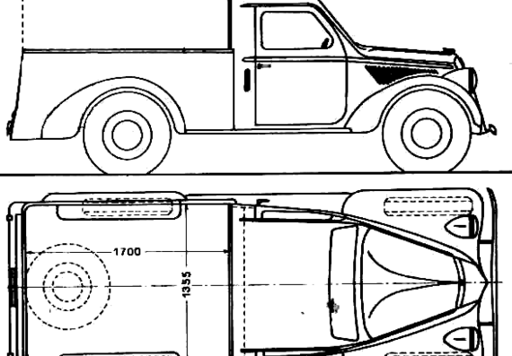 Lancia Ardea Camioncino (1949) - Лянча - чертежи, габариты, рисунки автомобиля